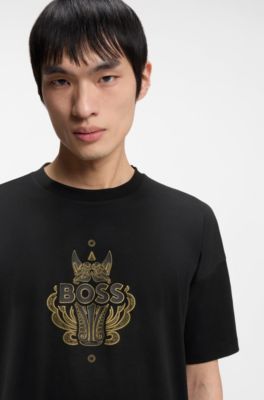 Year of the Horse Cotton-jersey T-shirt with logo artwork, Black