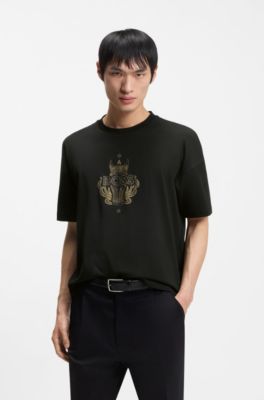 Year of the Horse Cotton-jersey T-shirt with logo artwork, Black
