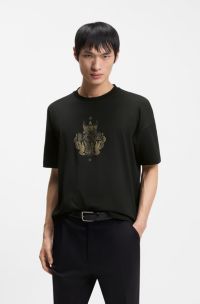 T-Shirt aus Baumwoll-Jersey mit Logo-Artwork, Schwarz