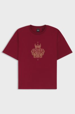 T-shirt van katoenen jersey met logo-artwork voor het jaar van het paard, Rood