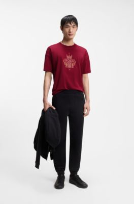 Year of the Horse Cotton-jersey T-shirt with logo artwork, Red