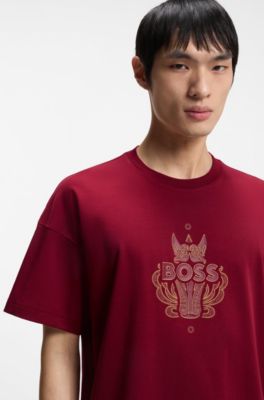 Year of the Horse Cotton-jersey T-shirt with logo artwork, Red