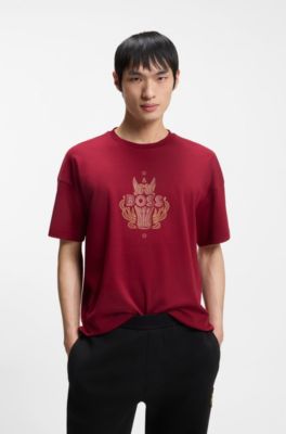 Year of the Horse Cotton-jersey T-shirt with logo artwork, Red