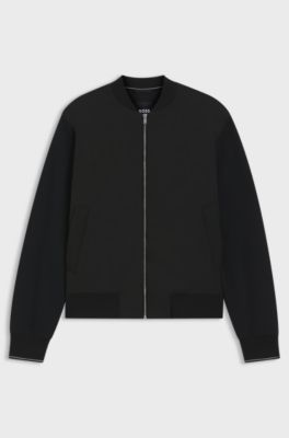 Zip-up padded sweatshirt in mixed fabrics, Black