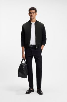 Zip-up padded sweatshirt in mixed fabrics, Black