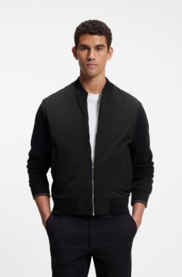 Zip-up padded sweatshirt in mixed fabrics, Black