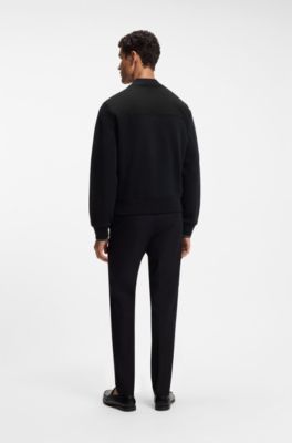 Zip-up padded sweatshirt in mixed fabrics, Black