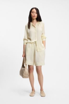 Wide-leg Bermuda shorts with elasticated waistband, Light Yellow