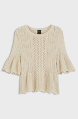 Regular-fit sweater with open-knit structure, Light Beige