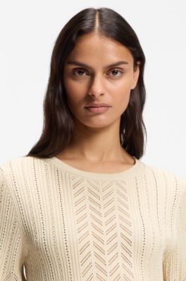 Regular-fit sweater with open-knit structure, Light Beige
