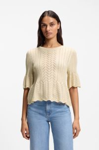 Regular-fit sweater with open-knit structure, Light Beige