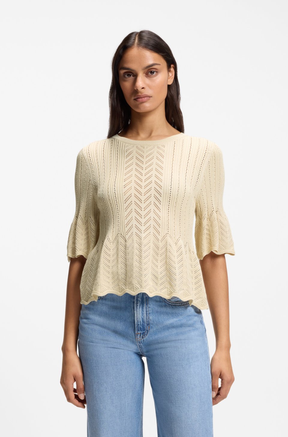 Regular-fit sweater with open-knit structure