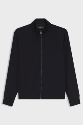 Sudadera de cuello alzado de lana con cremallera completa, Azul oscuro