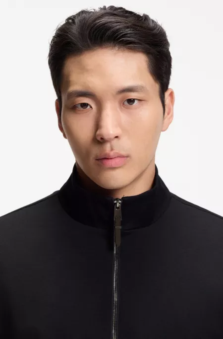 Stand-collar wool-blend sweatshirt with full zip