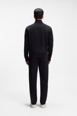 Stand-collar wool-blend sweatshirt with full zip, Dark Blue