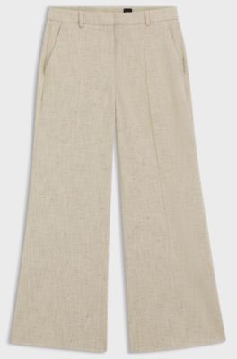 Cropped flared-fit trousers in a slub weave, Light Beige