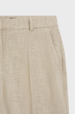 Cropped flared fit-byxor med slubv&auml;v, Ljusbeige