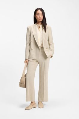 Cropped flared fit-byxor med slubv&auml;v, Ljusbeige