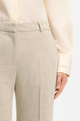 Cropped flared-fit trousers in a slub weave, Light Beige
