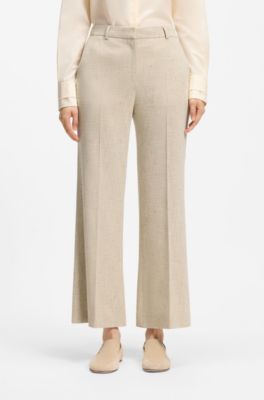 Cropped flared-fit trousers in a slub weave, Light Beige