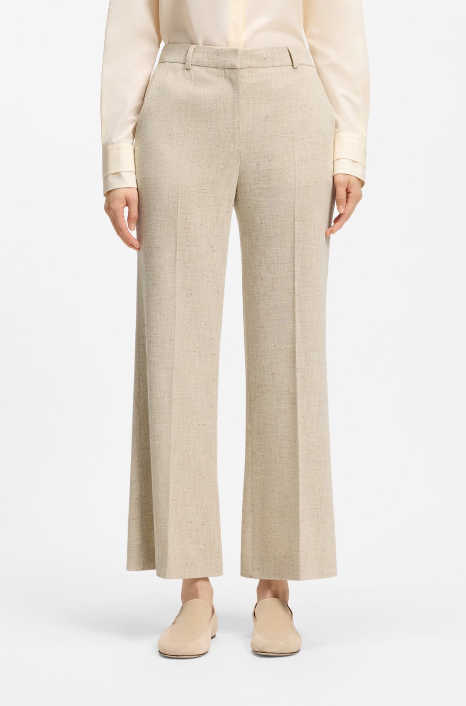 Cropped flared-fit trousers in a slub weave