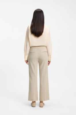 Cropped flared-fit trousers in a slub weave, Light Beige