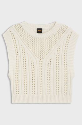 Cotton-blend top with open-knit structure, Natural