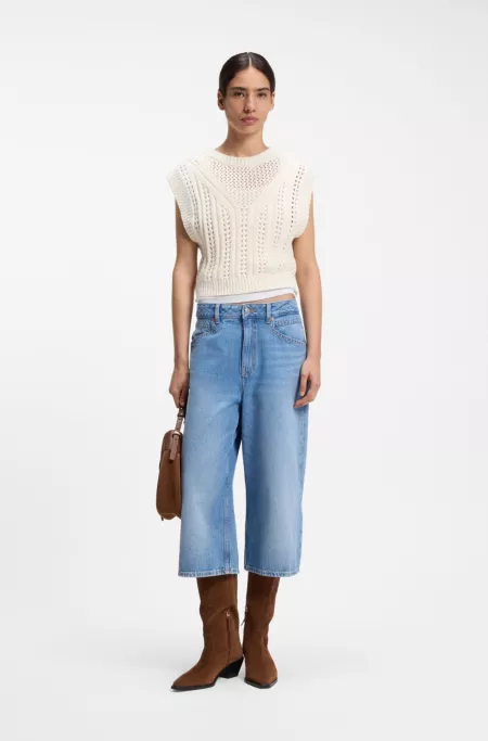 Cotton-blend top with open-knit structure
