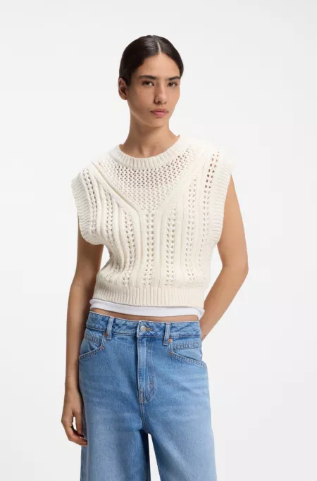 Cotton-blend top with open-knit structure
