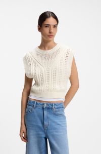 Cotton-blend top with open-knit structure, Natural