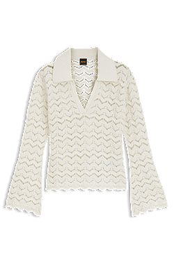 V-neck sweater in an open-knit cotton blend