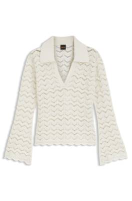Boss V-neck sweater in an open-knit cotton blend stickade tröjor dam – bild 4