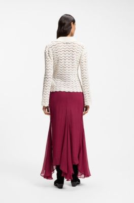 V-neck sweater in an open-knit cotton blend, Natural