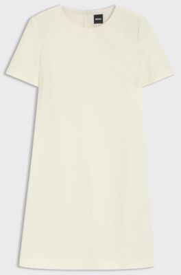 Short-sleeved dress in Japanese crepe, Light Beige