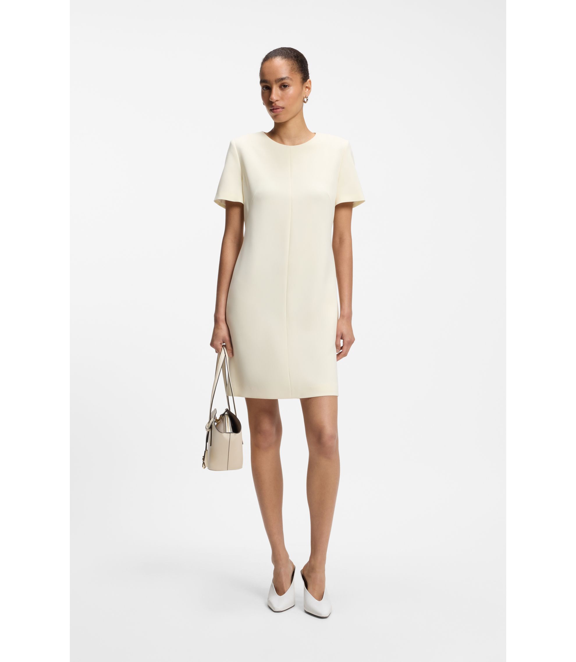 BOSS - Short-sleeved dress in Japanese crepe - Light Yellow