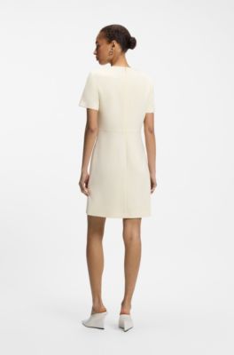 Short-sleeved dress in Japanese crepe, Light Beige