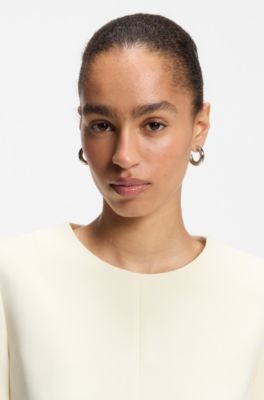 Short-sleeved dress in Japanese crepe, Light Beige