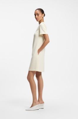 Short-sleeved dress in Japanese crepe, Light Beige