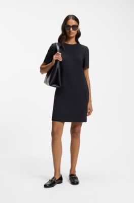 Short-sleeved dress in Japanese crepe, Dark Blue