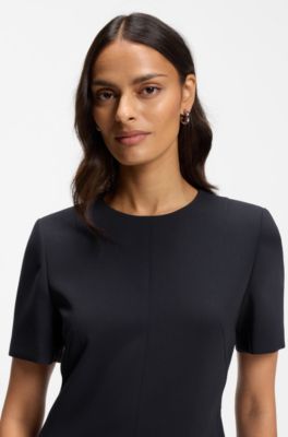 Short-sleeved dress in Japanese crepe, Dark Blue
