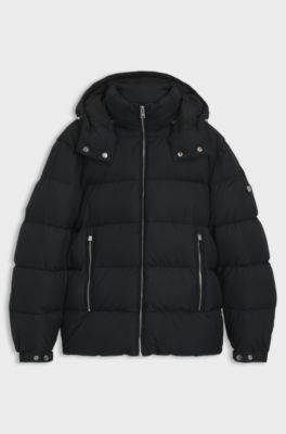 Water-repellent puffer jacket with adjustable hood, Black