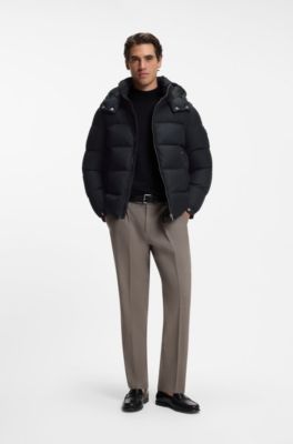 Water-repellent puffer jacket with adjustable hood, Black