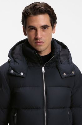 Water-repellent puffer jacket with adjustable hood, Black
