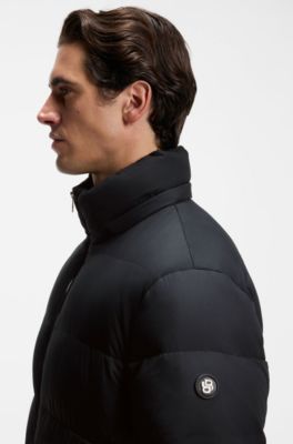 Water-repellent puffer jacket with adjustable hood, Black
