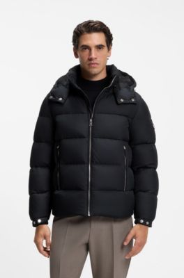 Water-repellent puffer jacket with adjustable hood, Black