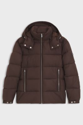 Water-repellent puffer jacket with adjustable hood, Dark Brown
