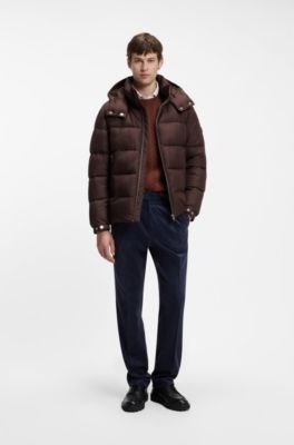 Water-repellent puffer jacket with adjustable hood, Dark Brown