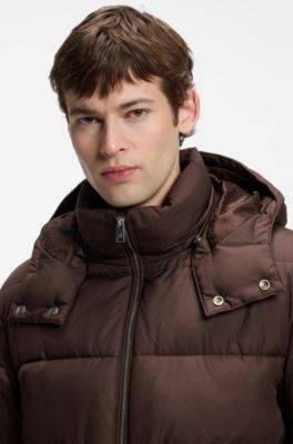 Water-repellent puffer jacket with adjustable hood, Dark Brown