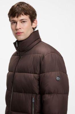 Water-repellent puffer jacket with adjustable hood, Dark Brown