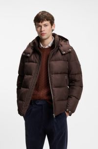 Water-repellent puffer jacket with adjustable hood, Dark Brown